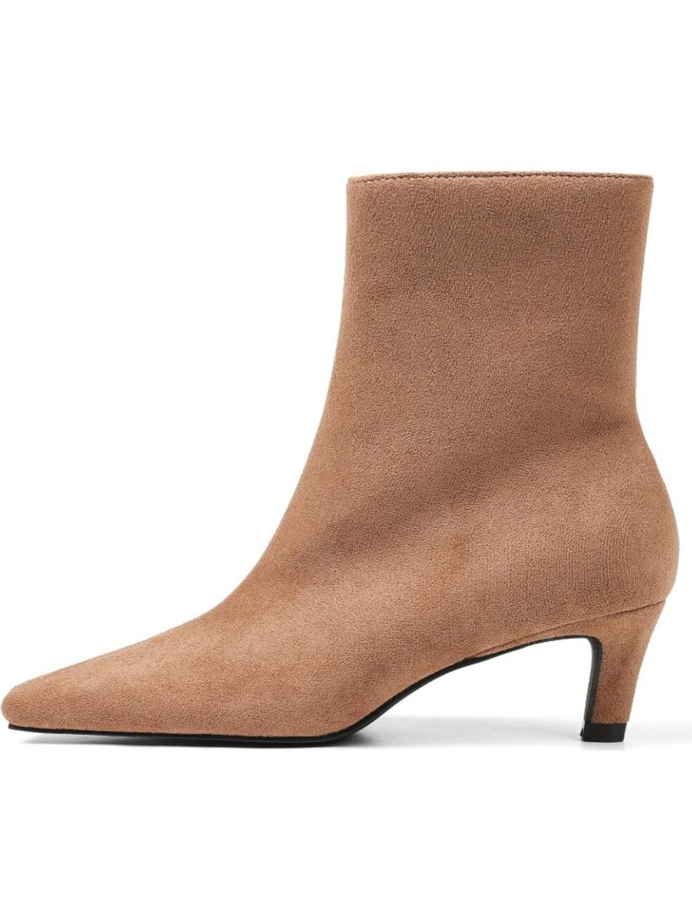 Women's Taupe Suede Kitten Low Heel Square Toe Stiletto Comfort Ankle Boots